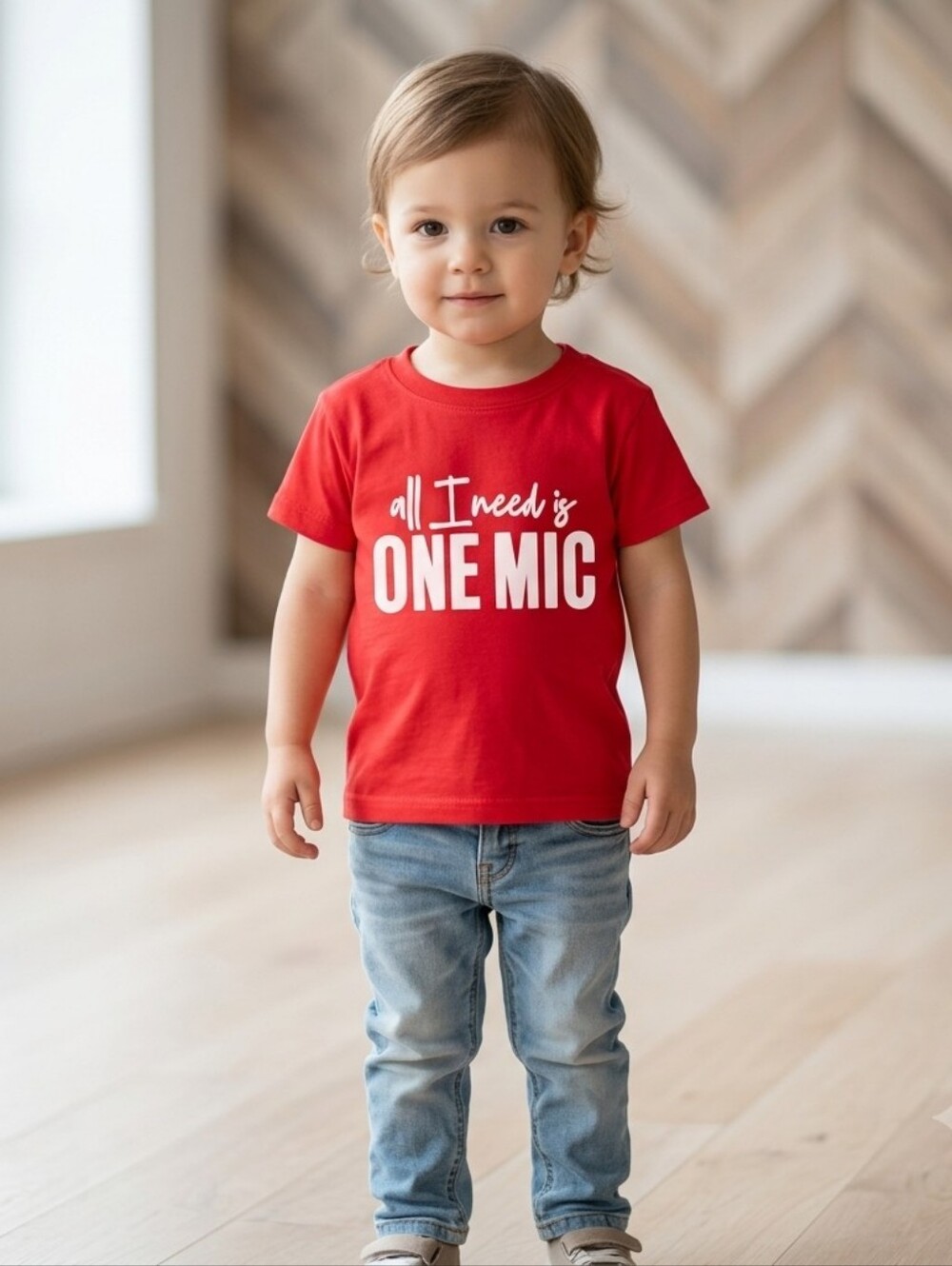 Hip Hop Kids Graphic Tee Red "All I Need Is One Mic" Boy Girl Rap TShirt Unisex